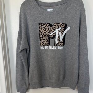 MTV Gray Sweatshirt with Leopard Print Logo